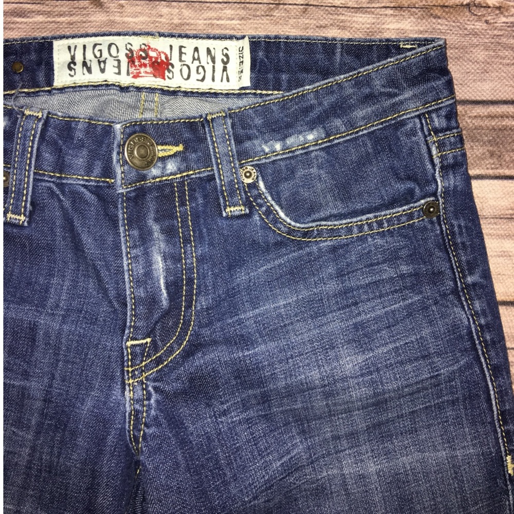 Vigoss dark wash factory distressed women jeans